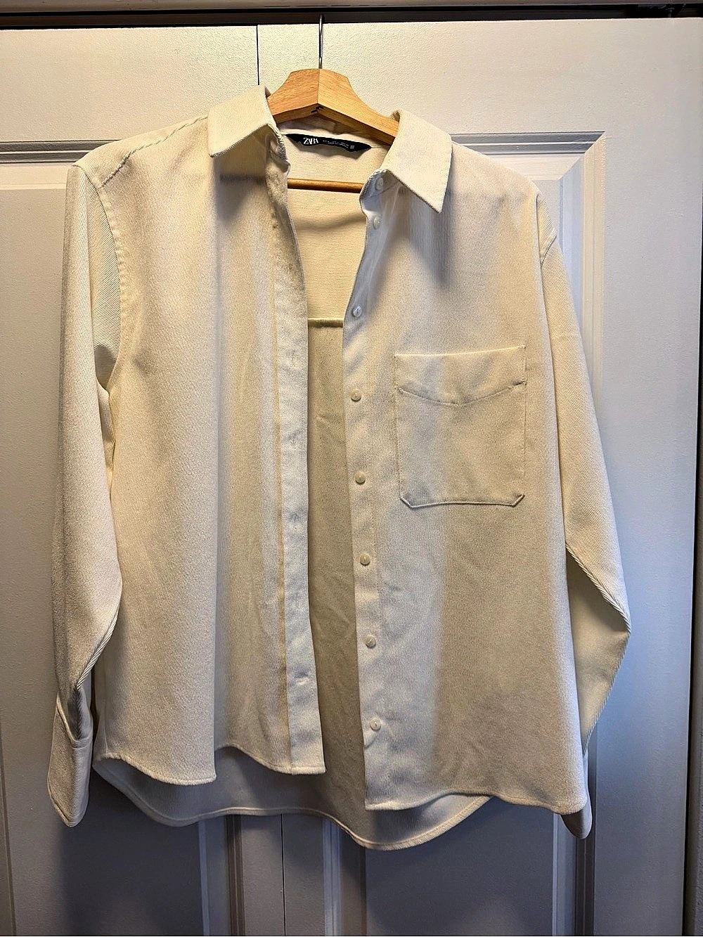 Zara Ivory Textured Button Down Shirt